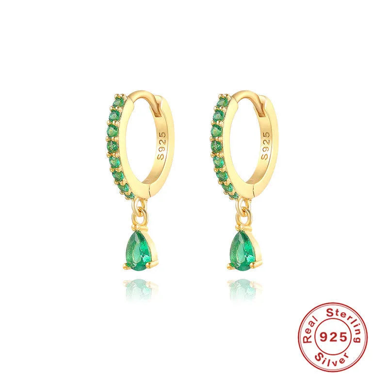 S925 sterling silver water drop earrings with geometric shape and decorative elements