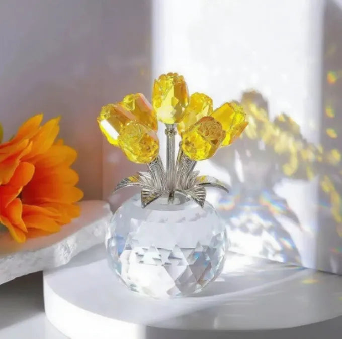 K9 crystal glass artificial rose decoration in geometric shape available in seven different colours
