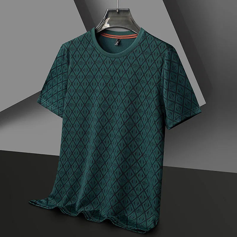 Men's black loose fit short sleeve t-shirt with jacquard pattern detailing