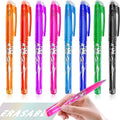 A set of heat-erasable gel pens with plastic bodies and stainless steel nibs, showing 0.5mm and 0.7mm options.