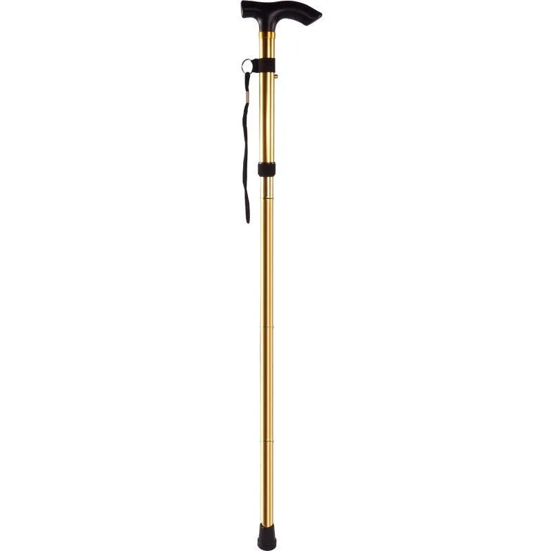 Aluminum folding walking cane extended to show adjustable shaft and rubber tip