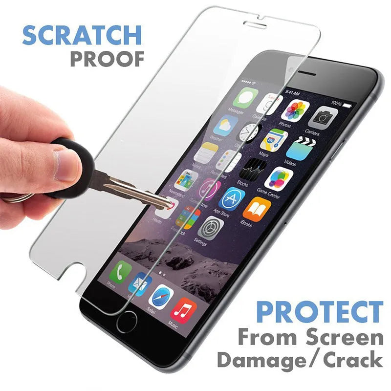 Tempered glass screen protector film for iPhone on a white background.