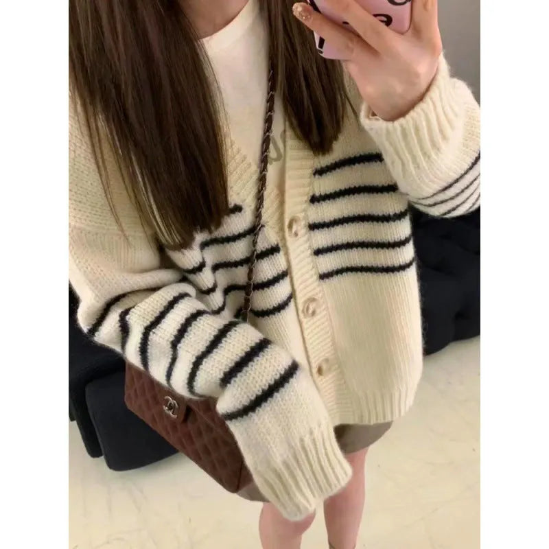 Button cardigan with 3D pattern in Japanese Korean casual style