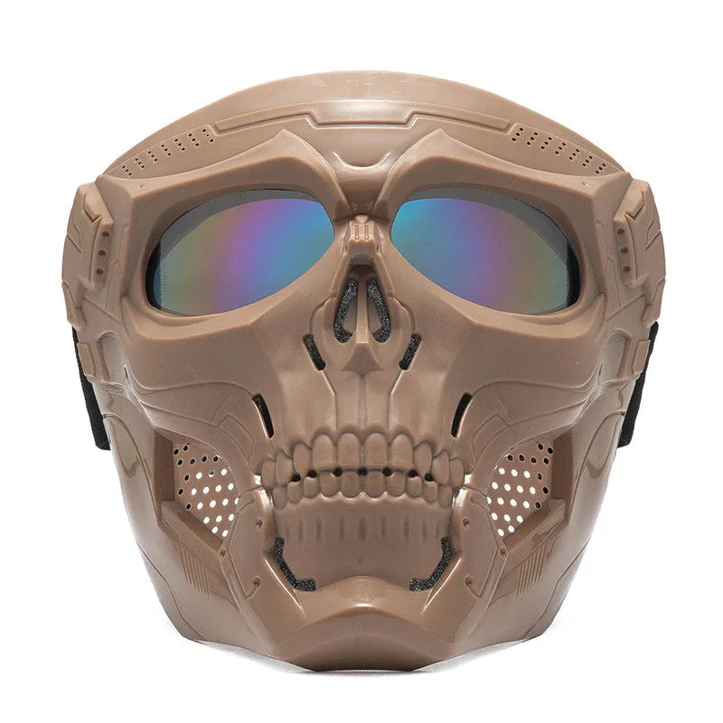 Skull riding mirror windproof goggles unisex full frame with interchangeable lens and headband in black