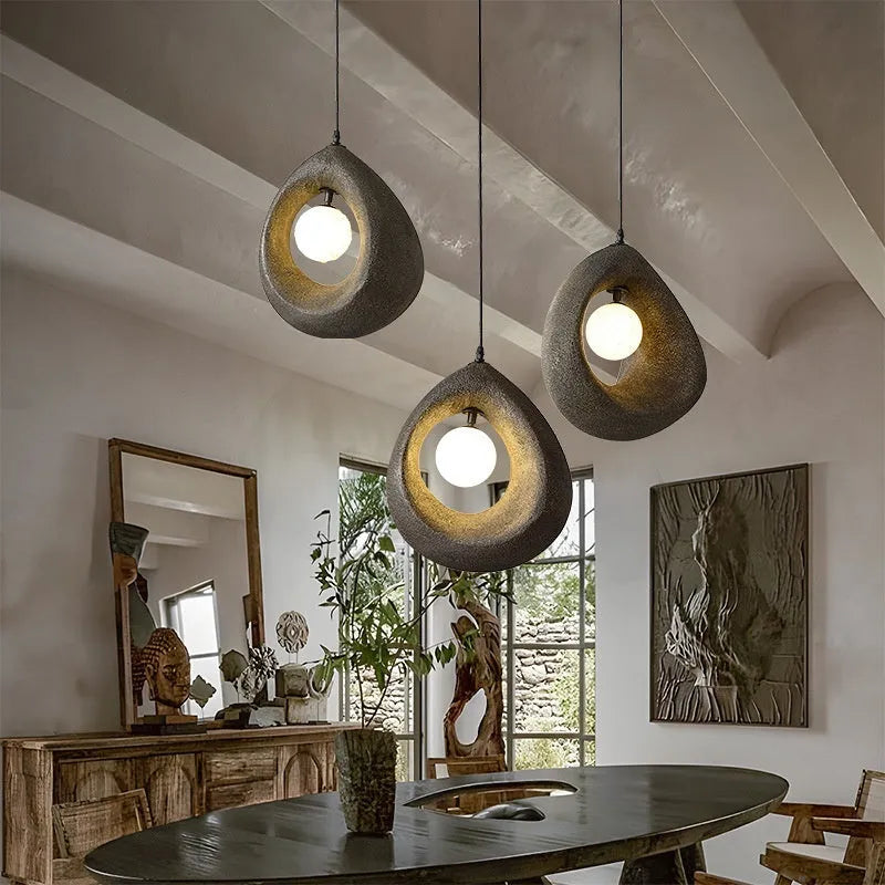 Retro restaurant bar chandelier with milky white 32x35cm lampshade hanging from ceiling