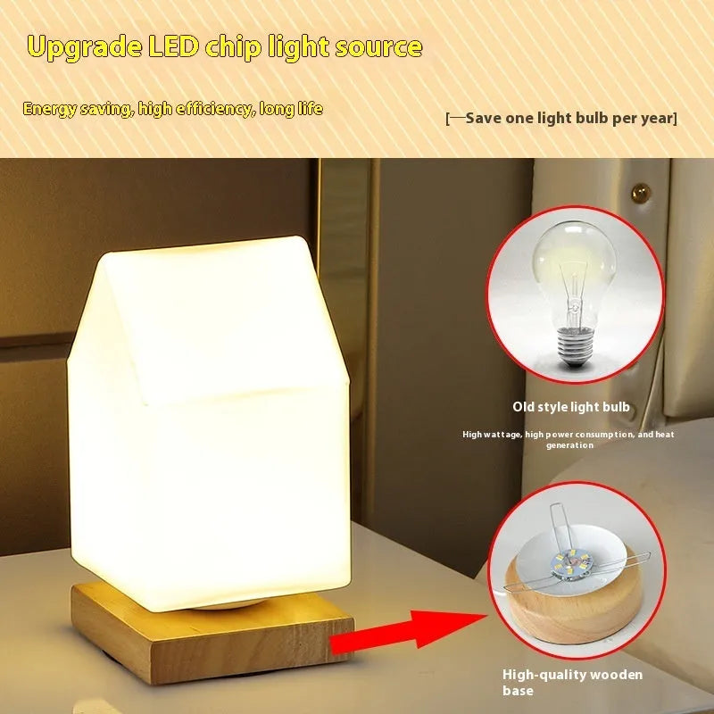 Nordic style solid wood USB table lamp with touch dimming control