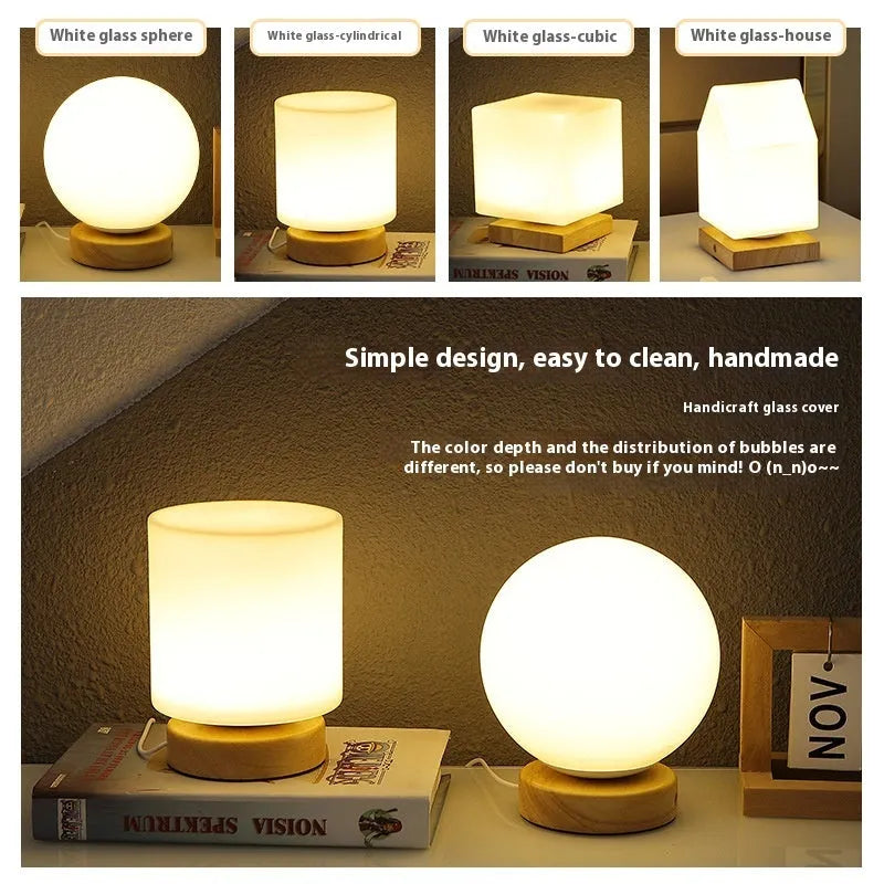 Nordic style solid wood USB table lamp with touch dimming control