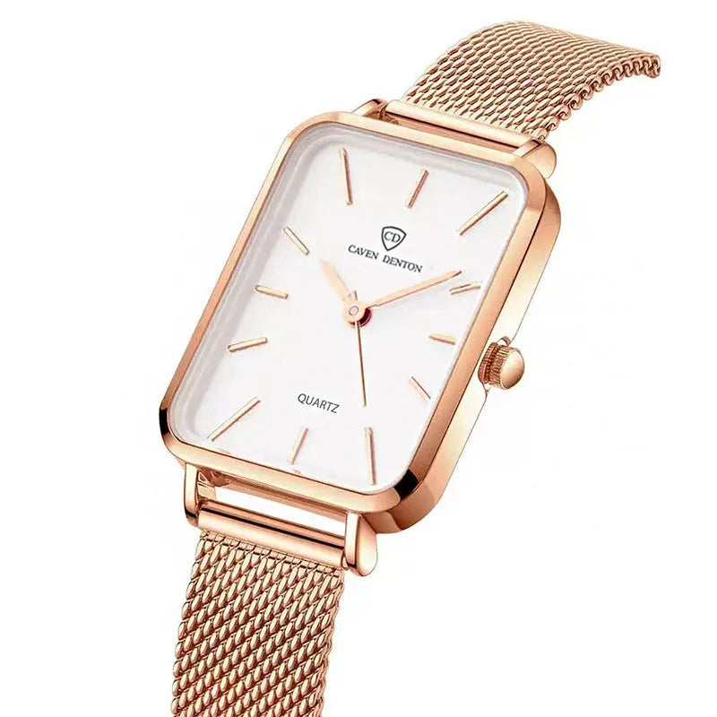 Women's waterproof quartz watch with woven steel strap and alloy case