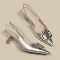 Pointed Toe Classy High Heels Women's French Square Buckle Dress Shoes Microfiber Rubber Commuting Work Heels Available in Black Cream White Silver Sizes 35-39