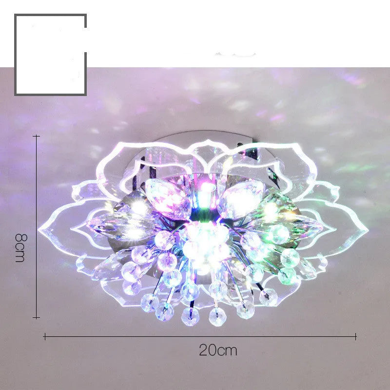 Small modern crystal ceiling lamp with flower-shaped shade and LED lighting