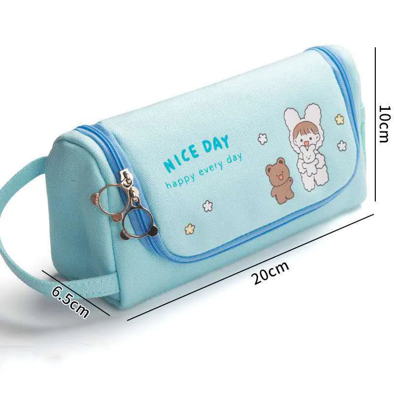 Canvas pencil case in Upgrade Plus size with cute pattern, large capacity for school stationery