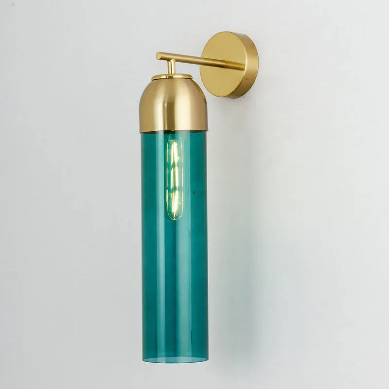 Nordic modern minimalist glass wall lamp with E27 holder in blue, amber, transparent, smoke grey, or milky white.