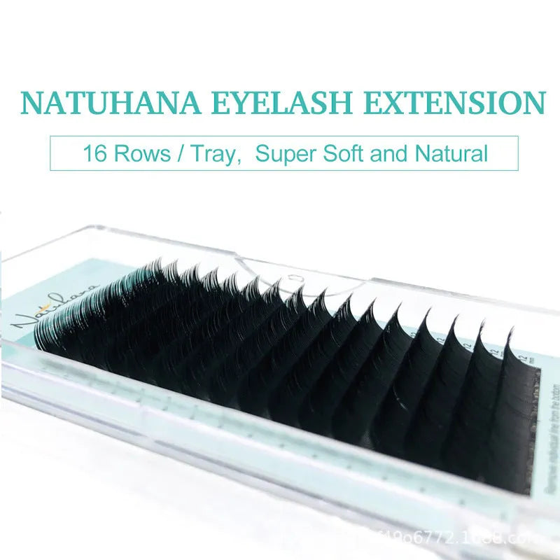 Soft artificial fibre velvet false eyelashes showing volume and length options from 0.05CC to 0.2CC and 7mm to 15mm.