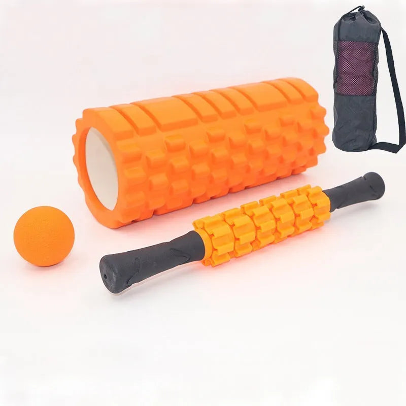 Black foam roller massage bar showing six sections, 33cm long, for muscle therapy.
