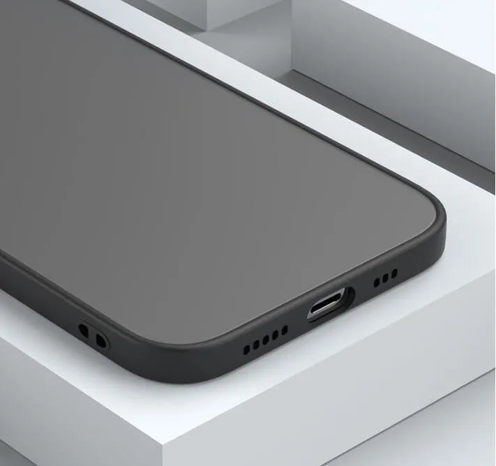 Frosted hard iPhone case with textured skin-sensing back and full camera lens protection in dark night green.