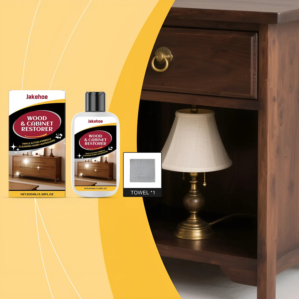 Wood furniture scratch care solution showing 100ml bottle and 20x20cm applicator towel