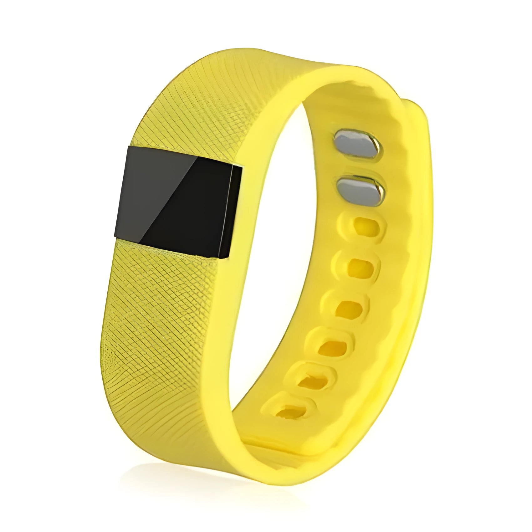 Ordinary bracelet pedometer with plastic ABS band in one of five colour options on a wrist.