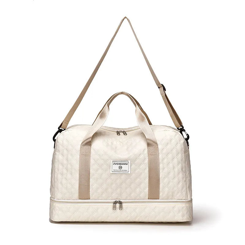 Oxford cloth large capacity travel bag in khaki colour with 36-55 litre storage for leisure trips