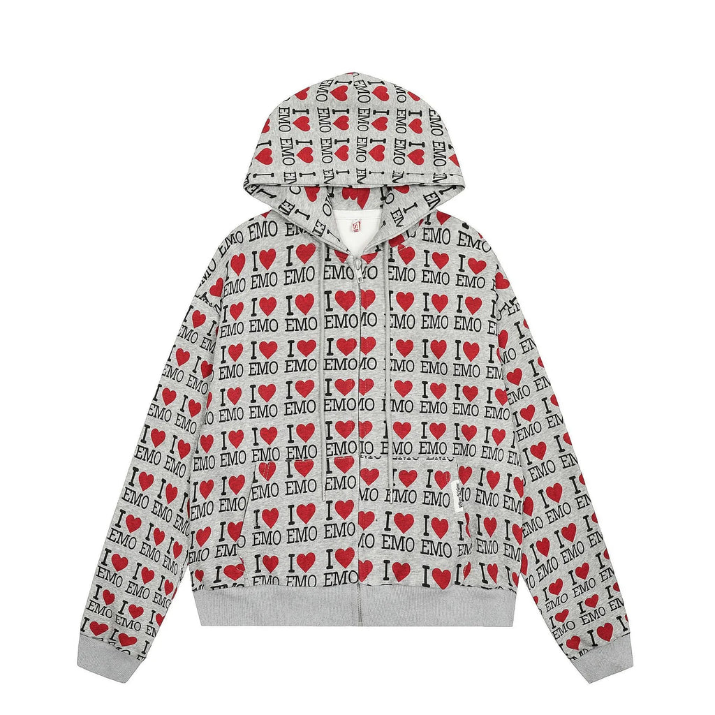 Women's melange grey cotton hooded cardigan sweater with long sleeves and a fashion pattern.