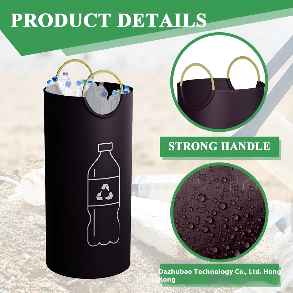 Round portable plastic trash can measuring 38cm wide by 72cm tall with optional patterns