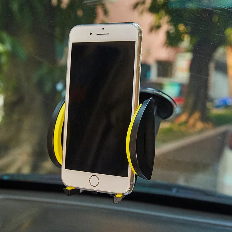 Red suction cup U-shaped mobile phone bracket with automatic lock mechanism for vehicle and table mounting