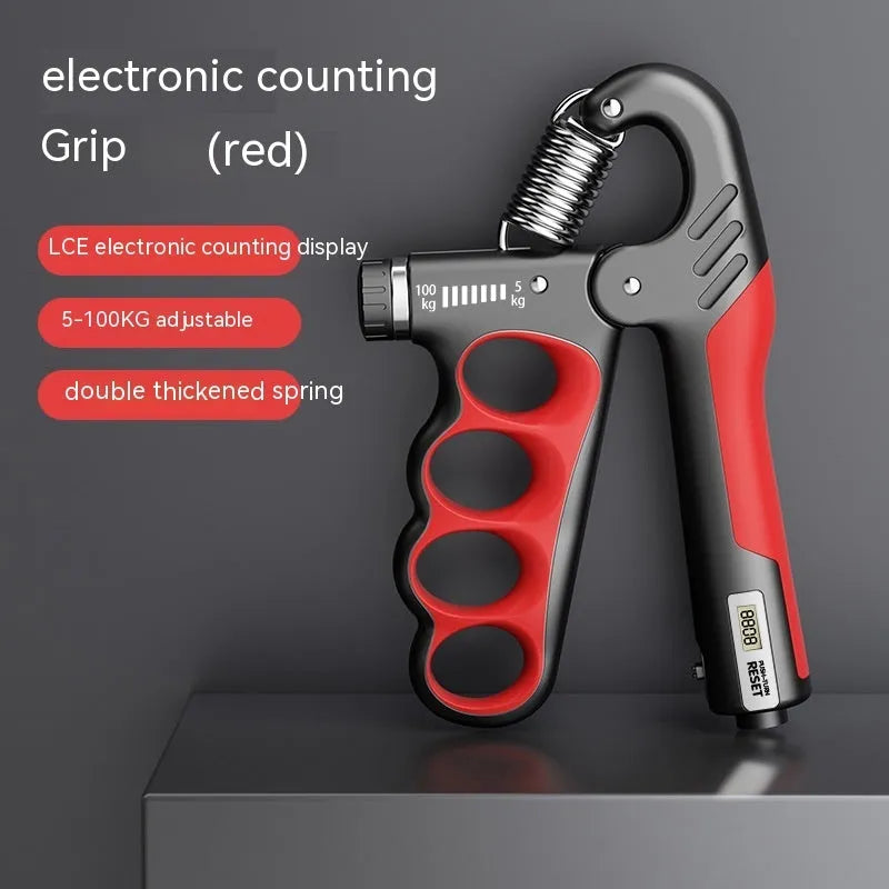 Electronic counter spring grip hand strengthener with adjustable resistance and digital display