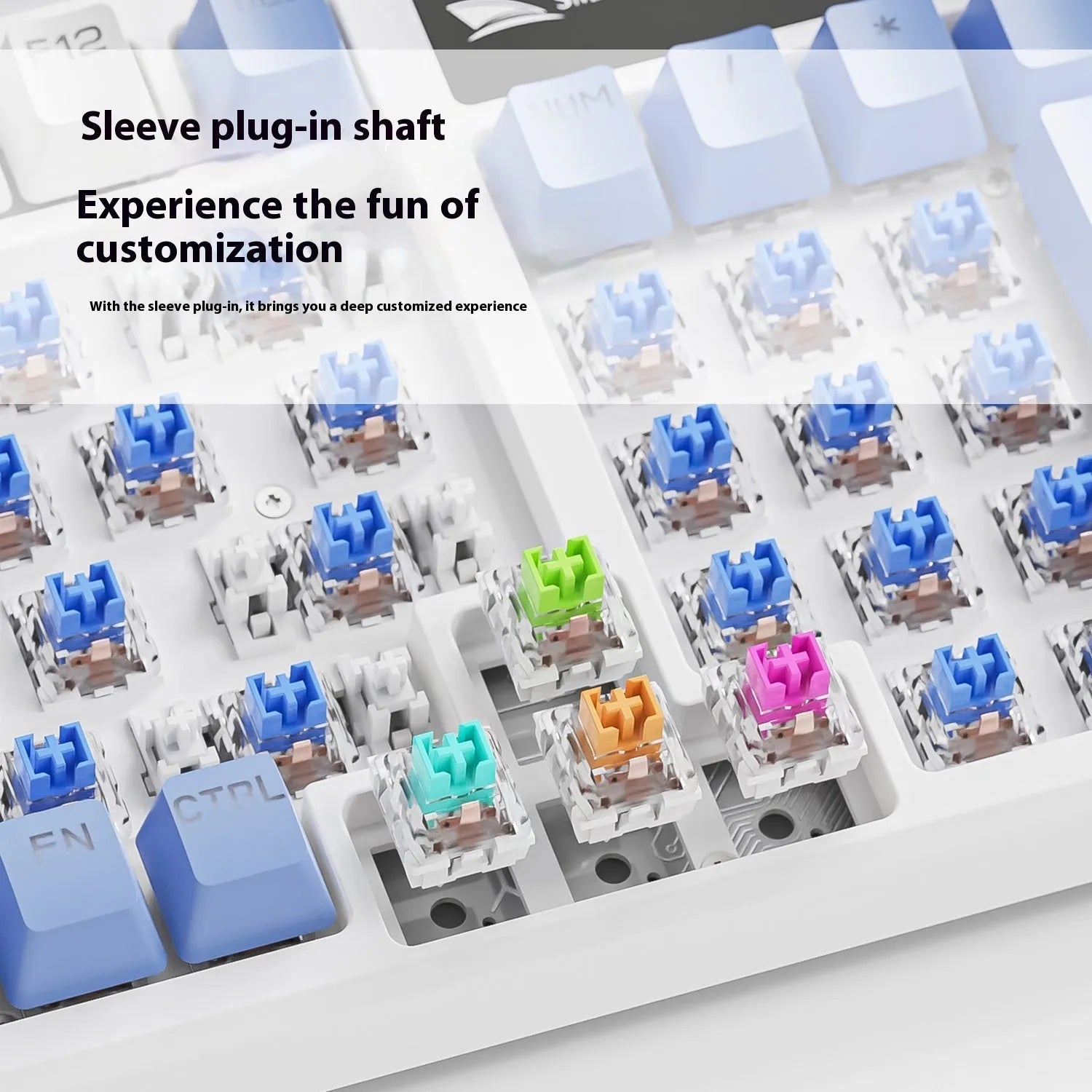 SK15 wired mechanical gaming keyboard in sunset orange, autumn water blue, or black with mixed light green switches