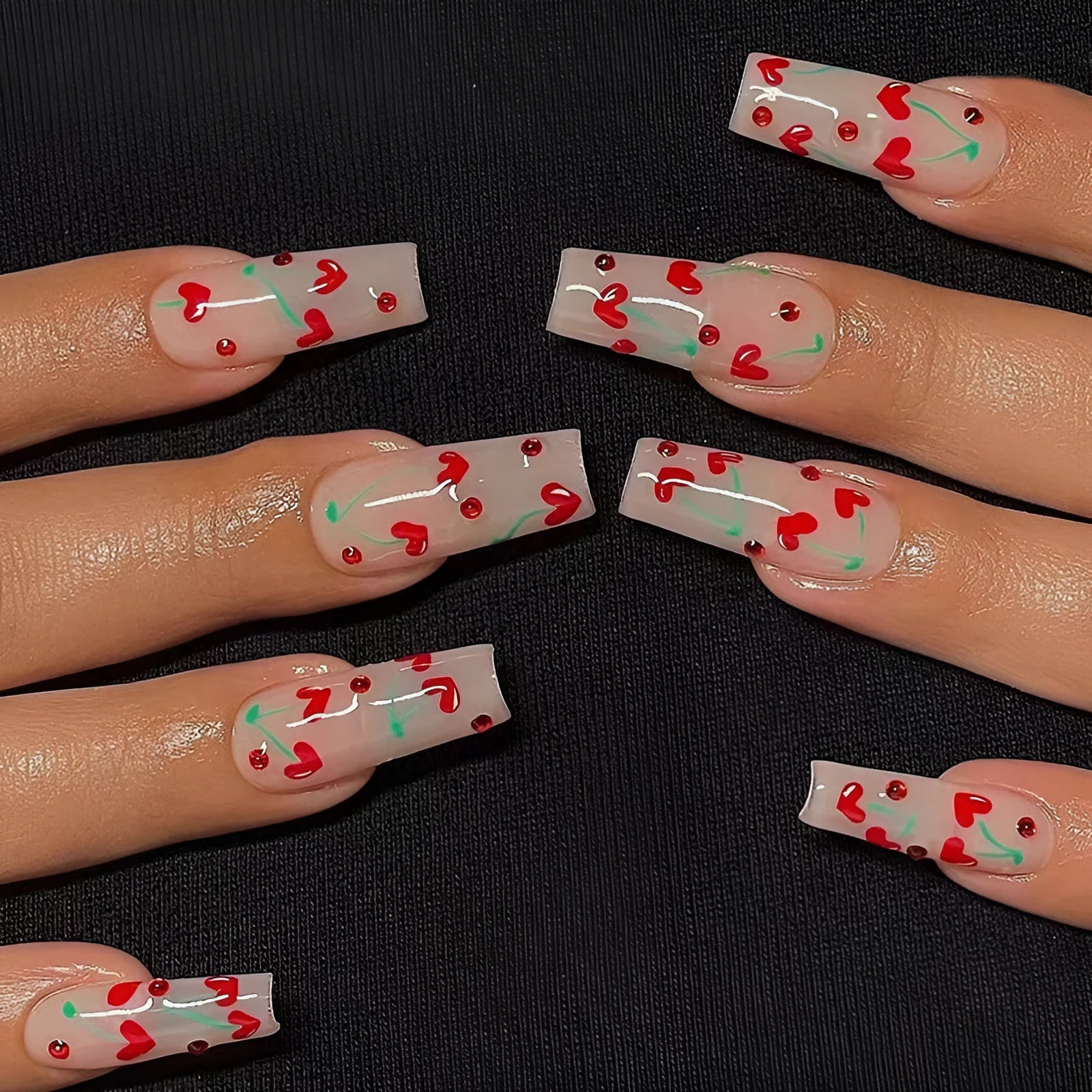 24 cherry nail art armour sheets with red diamond design and adhesive for DIY manicures