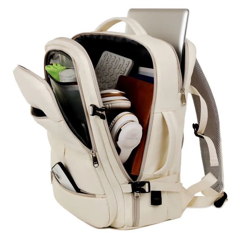 Waterproof Oxford cloth laptop backpack in multiple colours, showing front pockets and 15.6 inch laptop compartment.