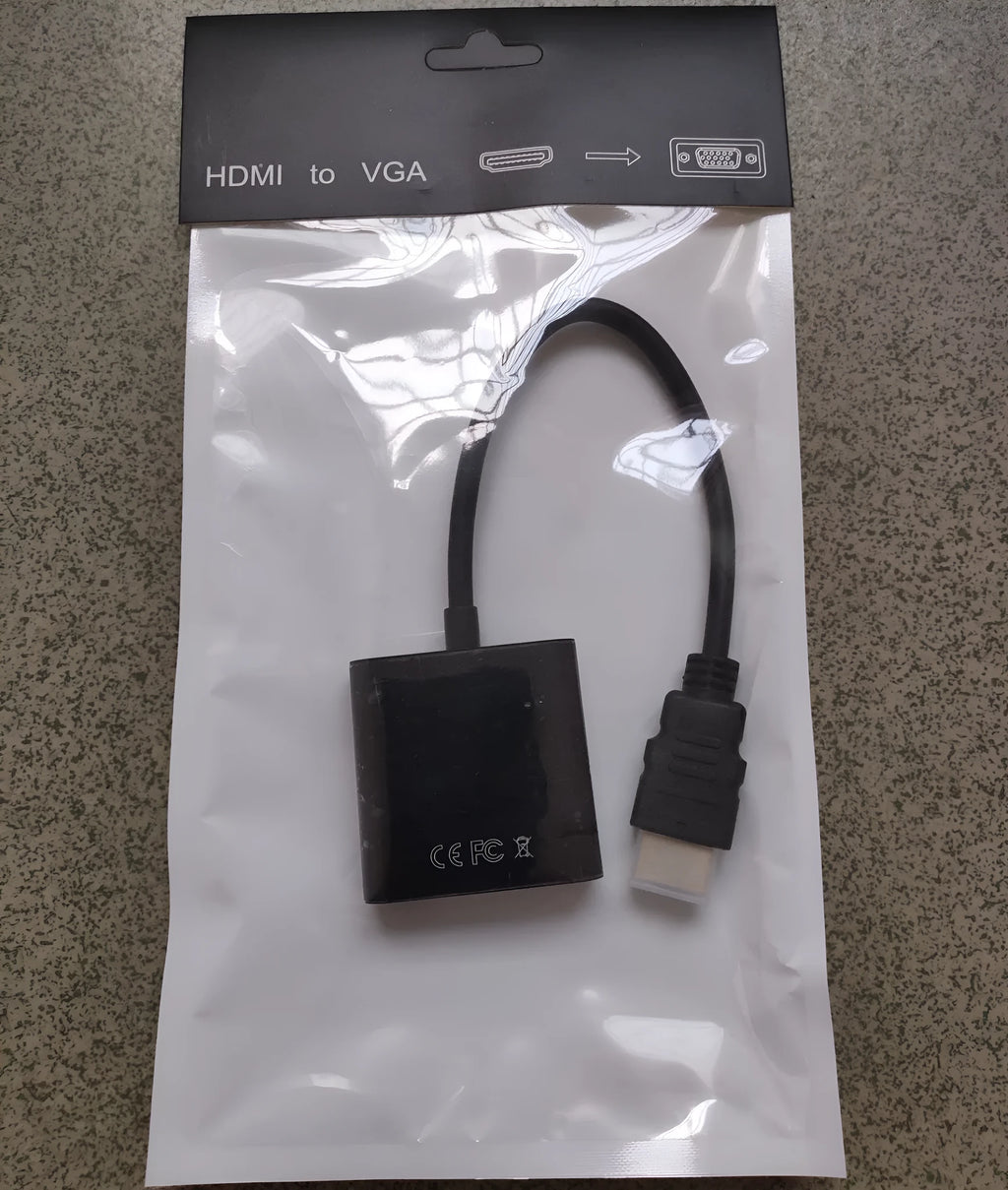 Black HDMI to VGA adapter cable with 0.3m integrated cord for set-top boxes