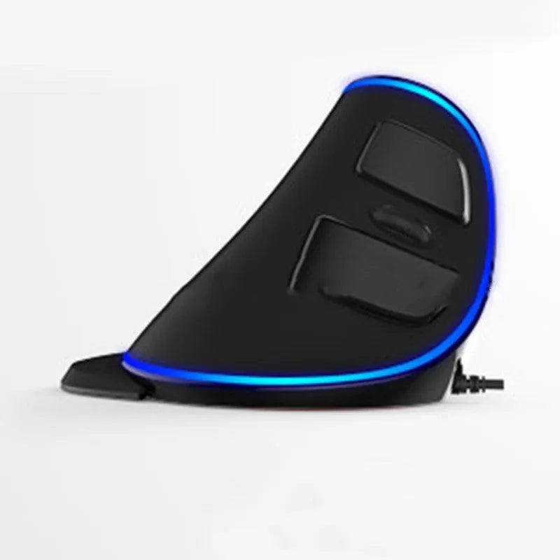 Vertical ergonomic snail-shaped computer mouse with RGB lighting and USB cable