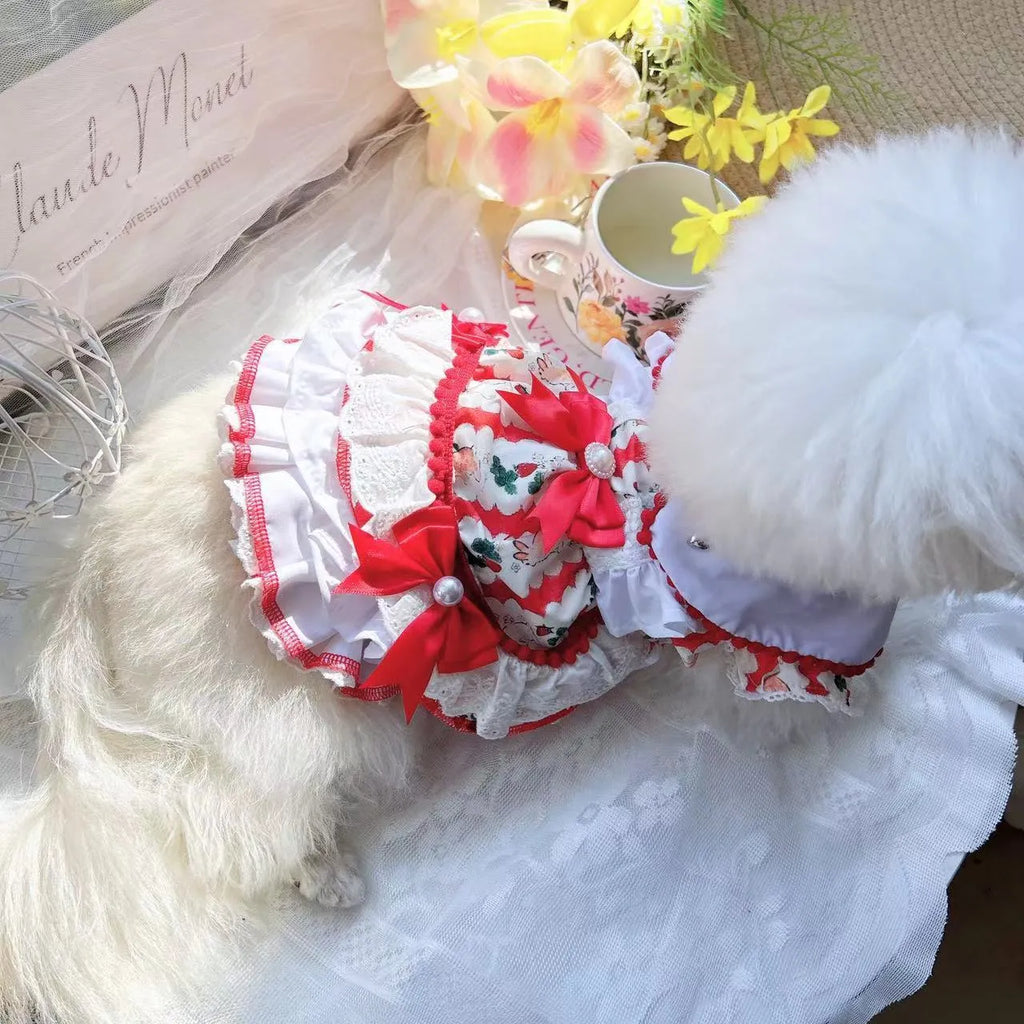 Polyester rabbit design princess skirt for small dogs showing size options XS to XL