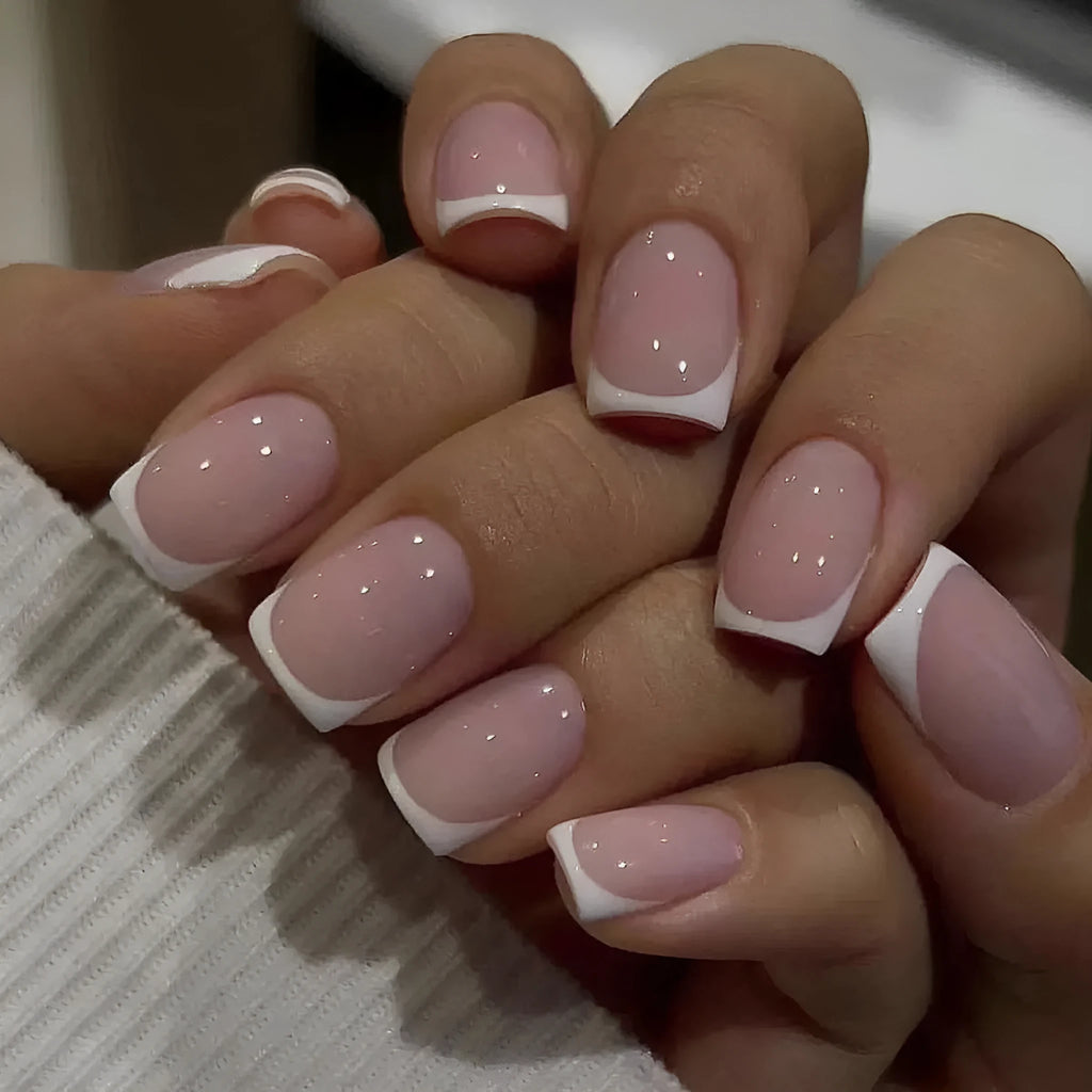 White plaid pattern fake nails coffin shape 24 pieces for nail extensions