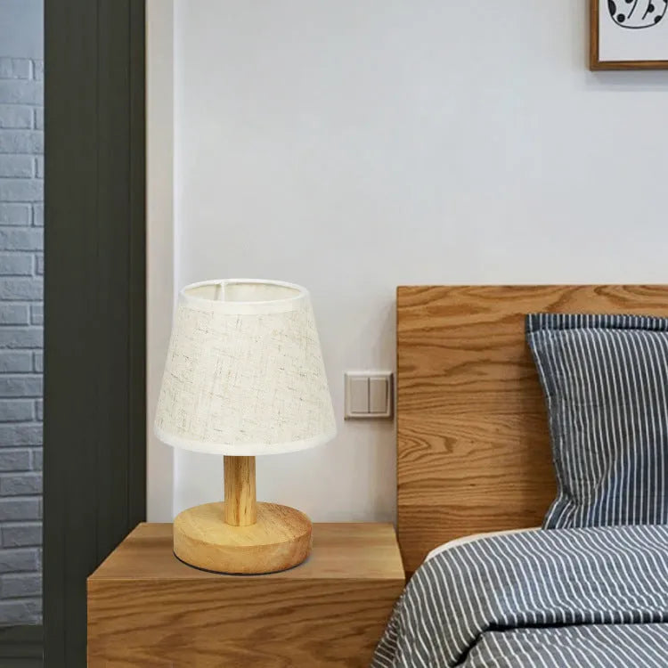 Korean vintage pleated table lamp with bamboo holder and jute-linen shade