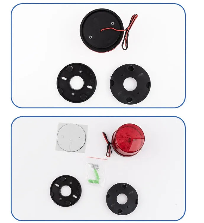 Ji'an Electronics HC-79 24V red warning light with integrated sounder, showing mounting base.