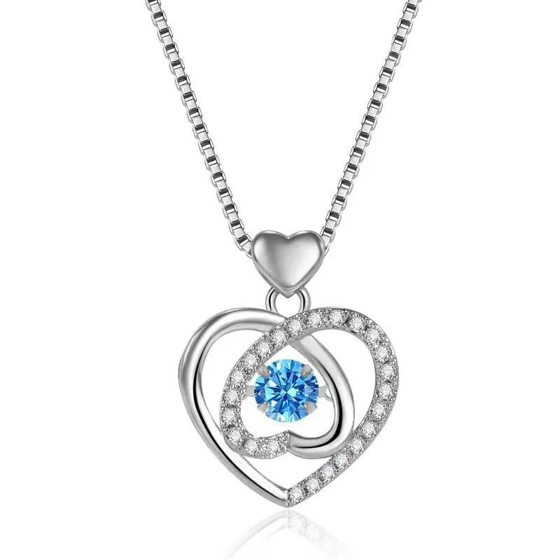 Blue diamond heart-shaped copper necklace and bracelet set with geometric designs and mixed gem inlays