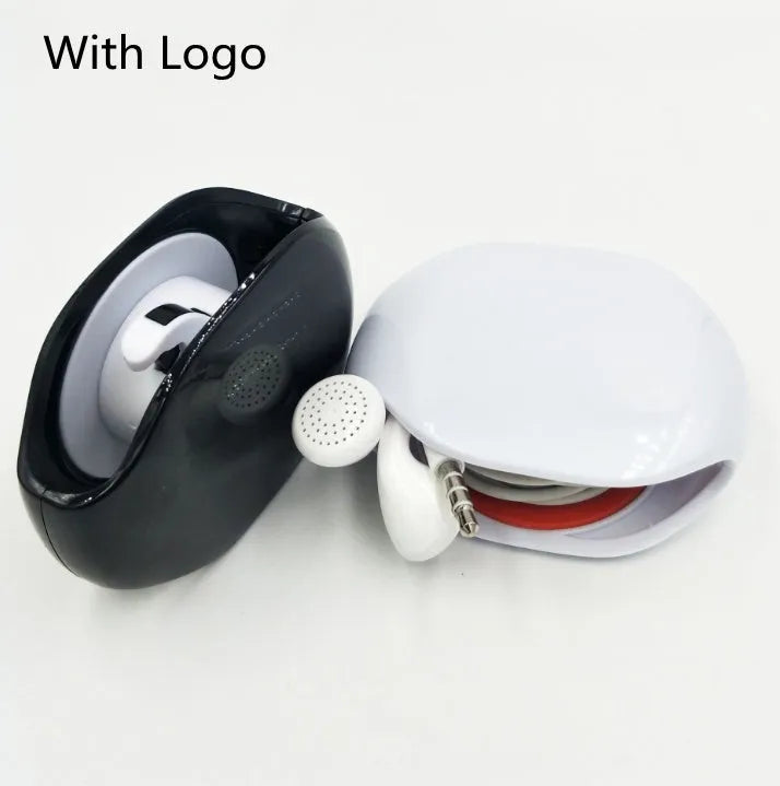 Automatic earphone retractor winder with telescopic reel and small storage box.