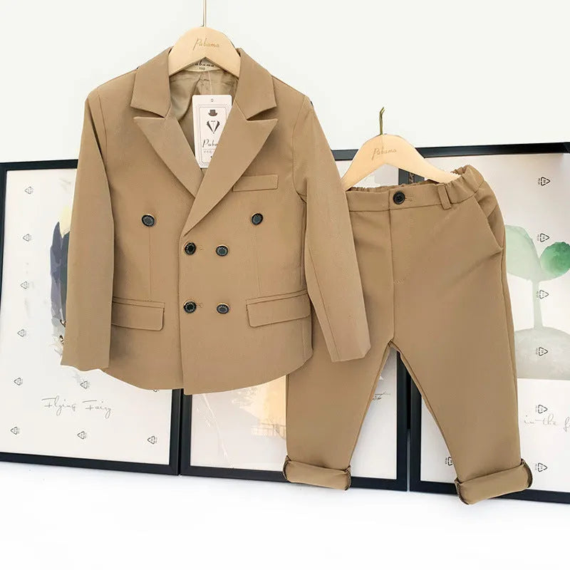 Boys two-piece suit set with long sleeve shirt and trousers in light blue, size 100cm