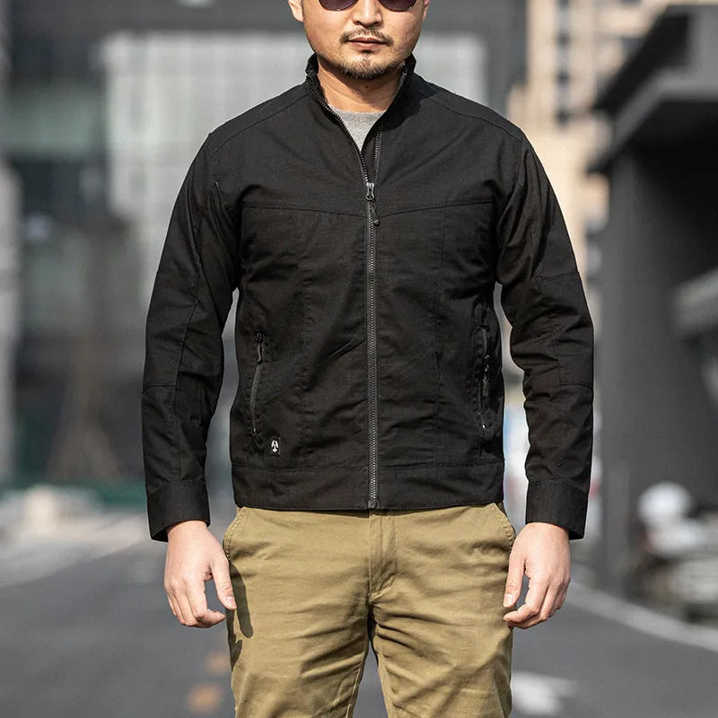 Men's tactical camouflage jacket in polyester fabric showing colour options including CP camouflage.