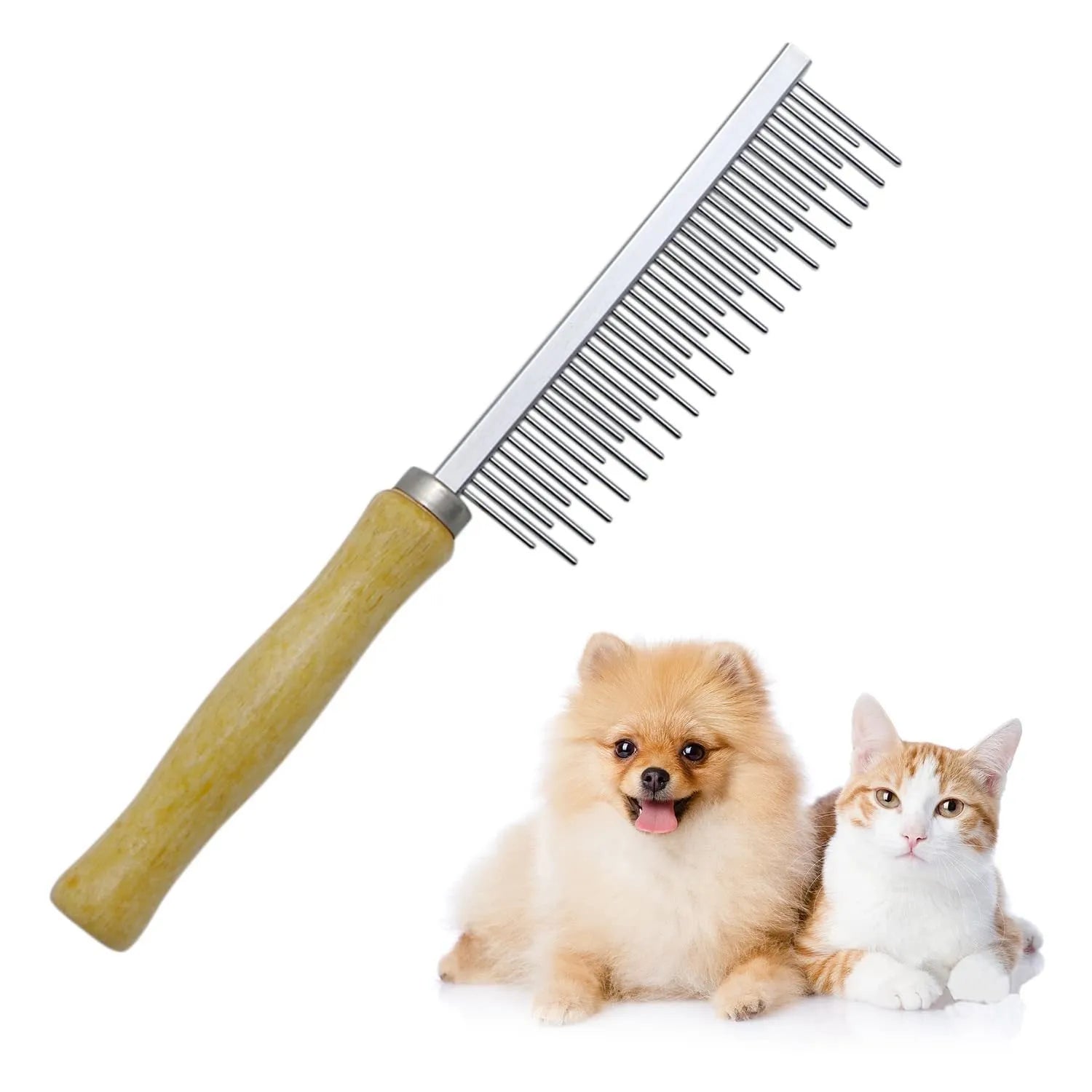 Wooden handle pet grooming comb with metal teeth for dogs and cats