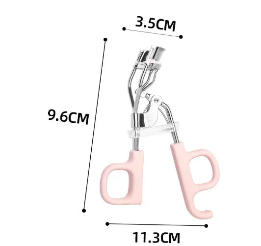 SUNFLOWER pink eyelash curler with chrome scissors handle on a white background.