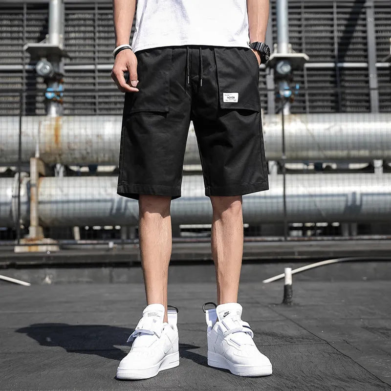 Men's casual loose tooling shorts in khaki, 97% cotton non-iron fabric, loose fit for summer work