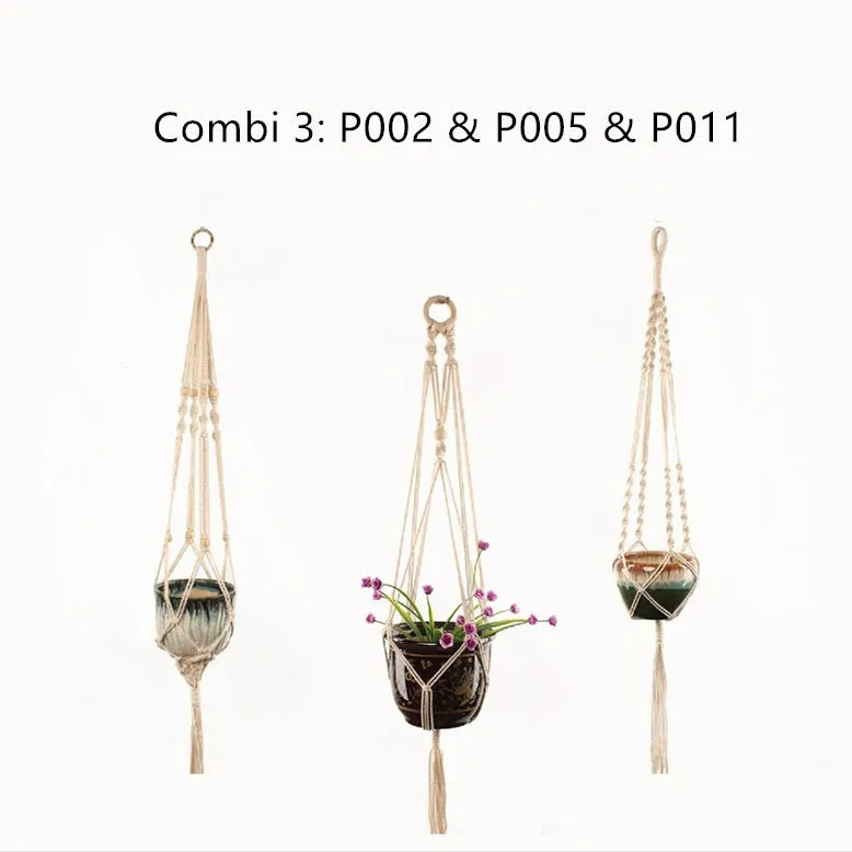 Handwoven natural cotton rope plant trellis mesh panel for climbing vines on a wall