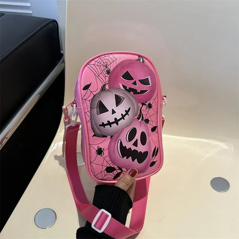 Halloween graffiti phone crossbody bag with cartoon pumpkin ghost bat print