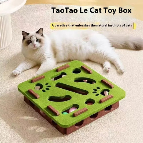 Felt cat toy box measuring 30x30x7.5cm with hole design for scratching