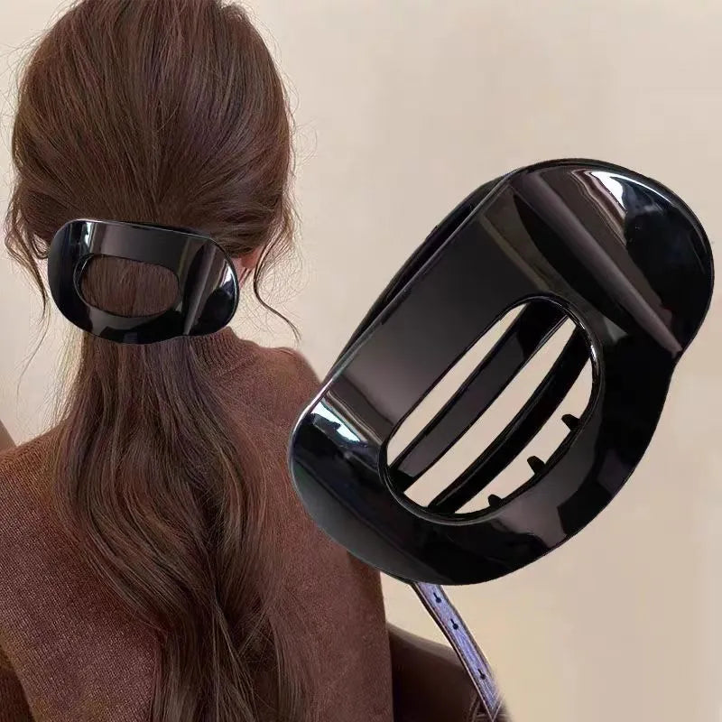 Large duckbill hair clip for women back head updo, matte black finish, baking varnish, simple quadrilateral shape