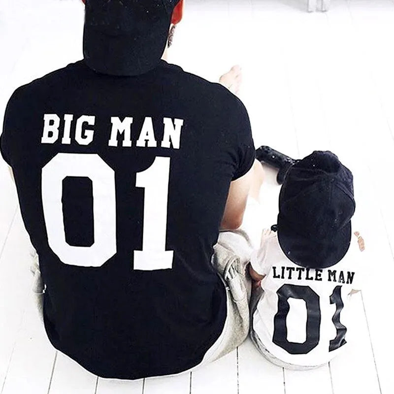 Parent-child cotton T-shirt with Love design for father and son in black