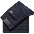Men's black stretch jeans loose fit straight leg business casual trousers
