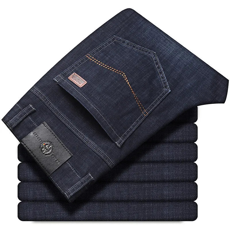 Men's black stretch jeans loose fit straight leg business casual trousers