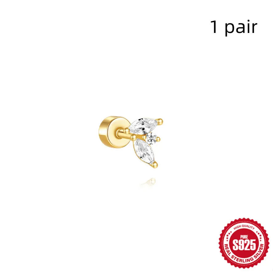 S925 sterling silver flat column thread ear bone studs in twelve gold electroplated colour variations
